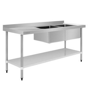 Vogue Double Bowl Sink L/H Drainer - 1800mm x 700mm 90mm Drain