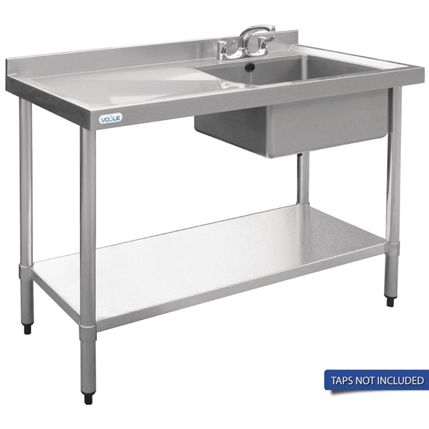 Vogue Single Bowl Sink L/H Drainer - 1200mm 90mm Drain Vogue Single Bowl Sink L/H Drainer - 1200mm 90mm Drain