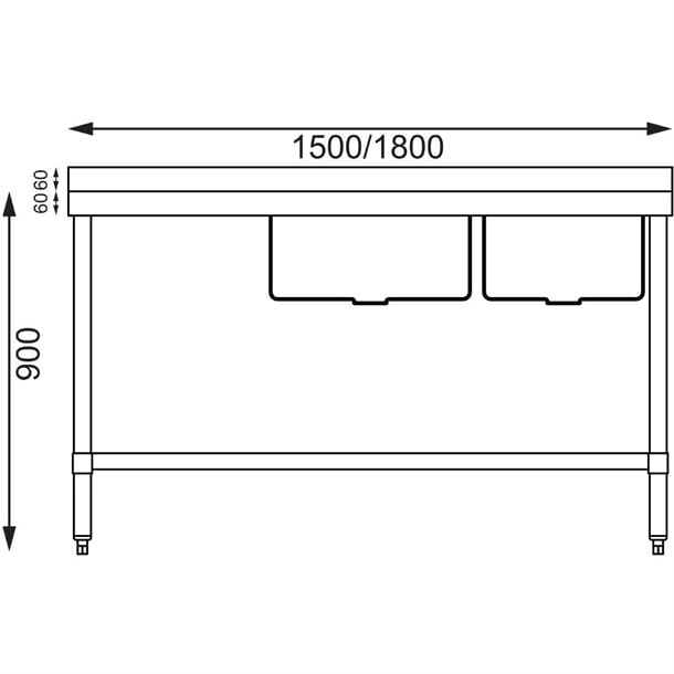 Vogue Double Bowl Sink L/H Drainer - 1500mm 90mm Drain Vogue Double Bowl Sink L/H Drainer - 1500mm 90mm Drain