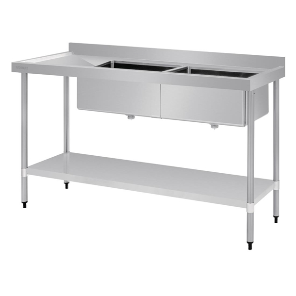 Vogue Double Bowl Sink L/H Drainer - 1800mm 90mm Drain