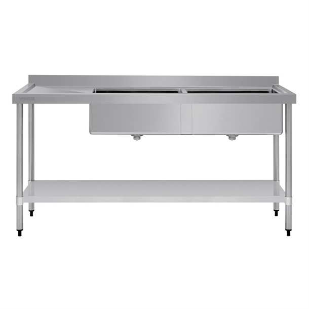 Vogue Double Bowl Sink L/H Drainer - 1800mm 90mm Drain