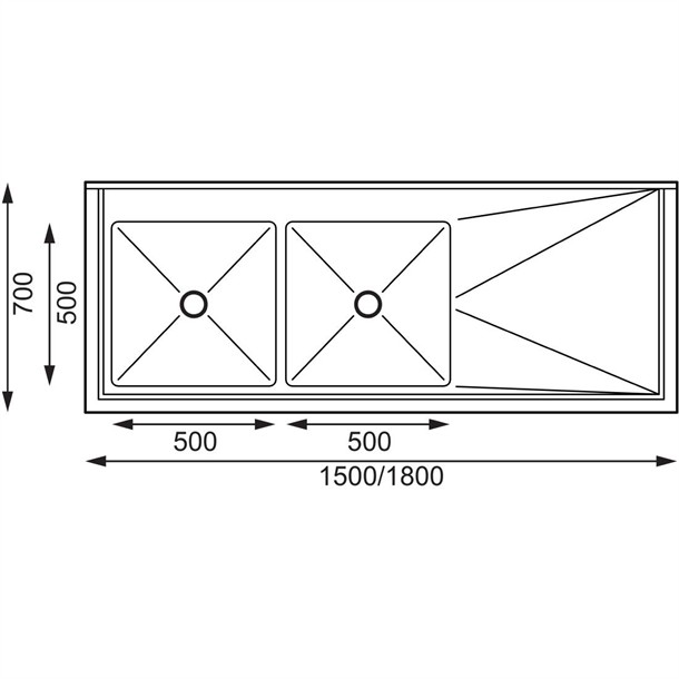 Vogue Double Bowl Sink R/H Drainer - 1800mm x 700mm 90mm Drain