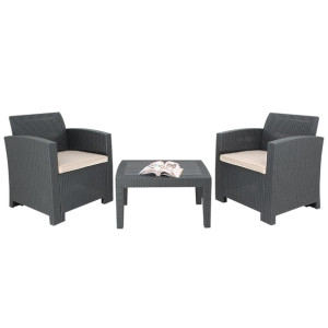 Bolero PP Armchair and Table Wicker Set Grey