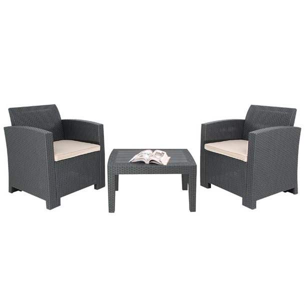 Bolero PP Armchair and Table Wicker Set Grey