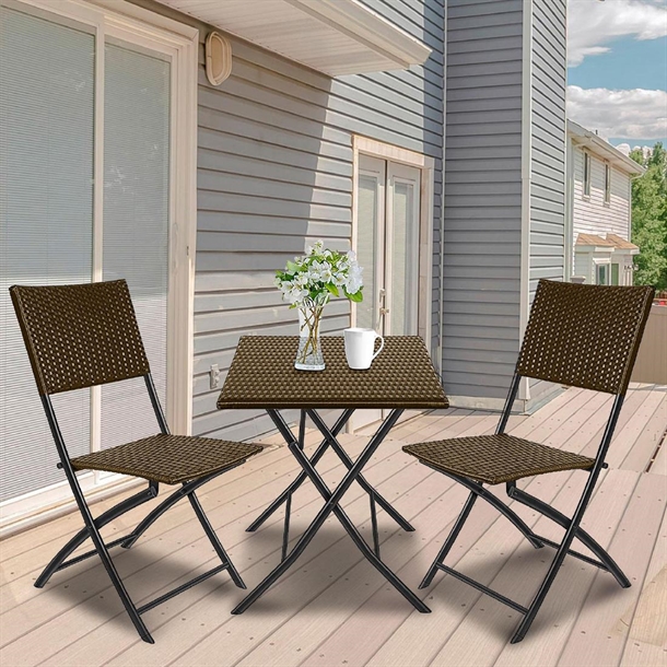 Arcadia Furniture 3 Piece 2 Chairs & 1 Table Folding Rattan Coffee Set  - Oatmeal