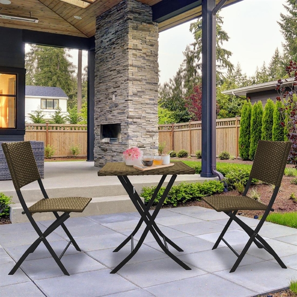 Arcadia Furniture 3 Piece 2 Chairs & 1 Table Folding Rattan Coffee Set  - Oatmeal