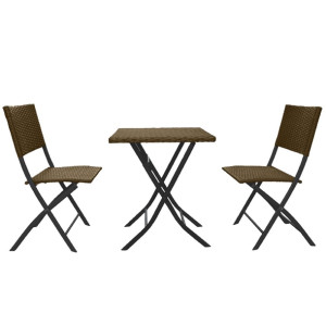 Arcadia Furniture 3 Piece 2 Chairs & 1 Table Folding Rattan Coffee Set  - Oatmeal