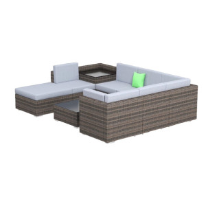 Milano Outdoor 9 Piece Oatmeal Rattan Sofa Set - Black & Grey Seats