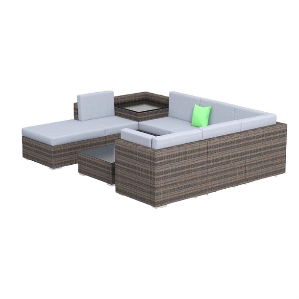 Milano Outdoor 9 Piece Oatmeal Rattan Sofa Set - Black & Grey Seats