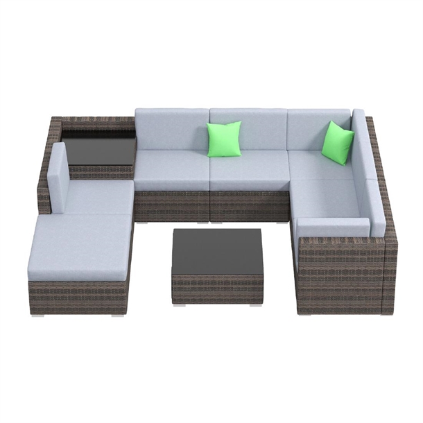 Milano Outdoor 9 Piece Oatmeal Rattan Sofa Set - Black & Grey Seats
