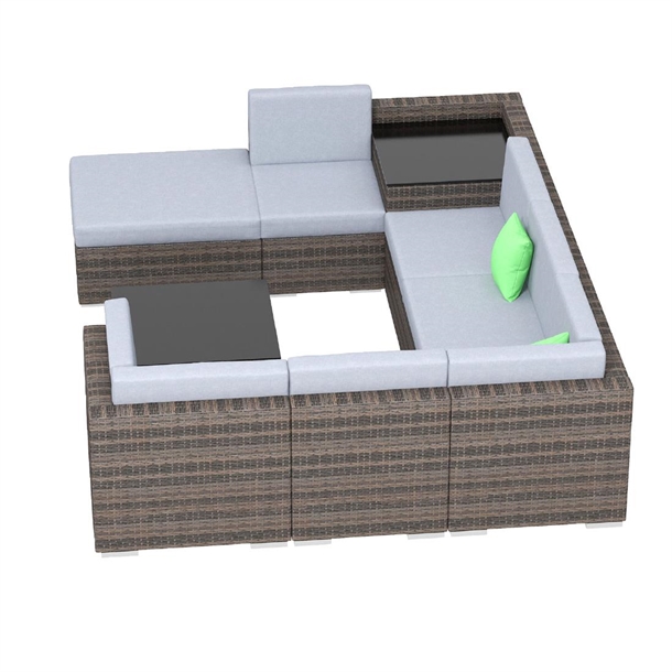 Milano Outdoor 9 Piece Oatmeal Rattan Sofa Set - Black & Grey Seats