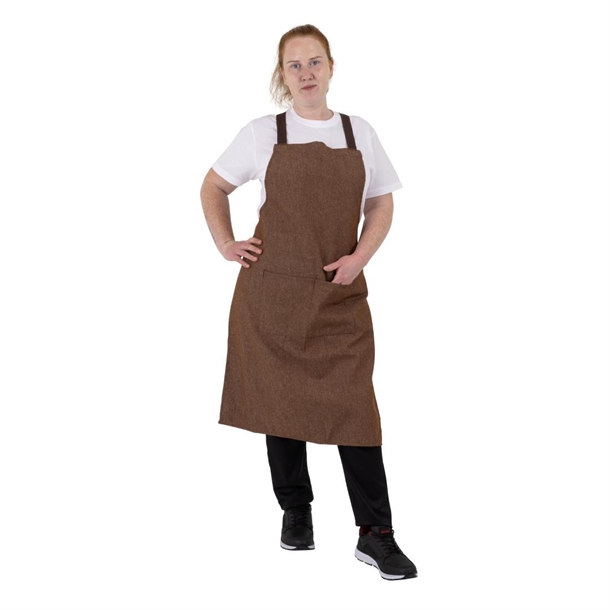 Southside X-Cross Back Bib Apron Denim Tan with Brown Ties