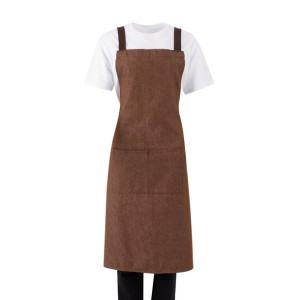 Southside X-Cross Back Bib Apron Denim Tan with Brown Ties