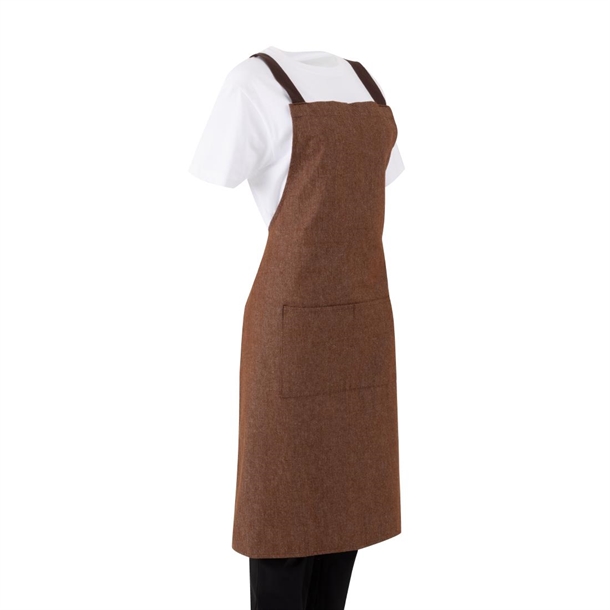 Southside X-Cross Back Bib Apron Denim Tan with Brown Ties