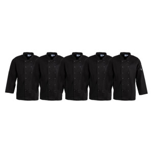 Whites Vegas Chefs Jacket Long Sleeve Black Size S (5 Pack)