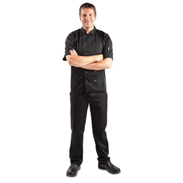 Whites Vegas Unisex Chef Jackets Short Sleeve Black Whites Vegas Unisex Chef Jackets Short Sleeve Black