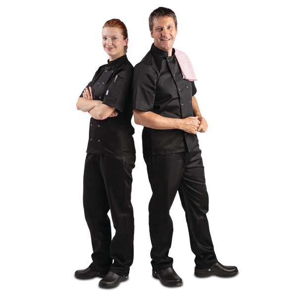 Whites Vegas Unisex Chef Jackets Short Sleeve Black Whites Vegas Unisex Chef Jackets Short Sleeve Black