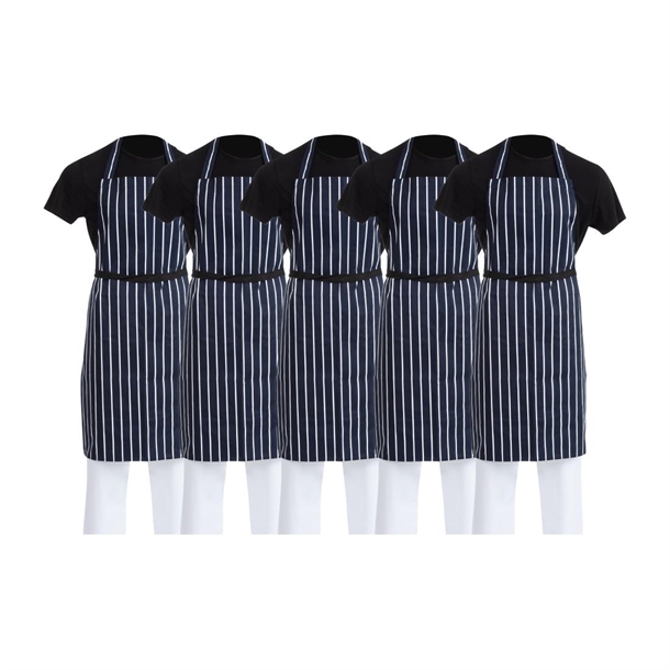 Whites Butchers Stripe Bib Apron Blue/White (5 Pack)
