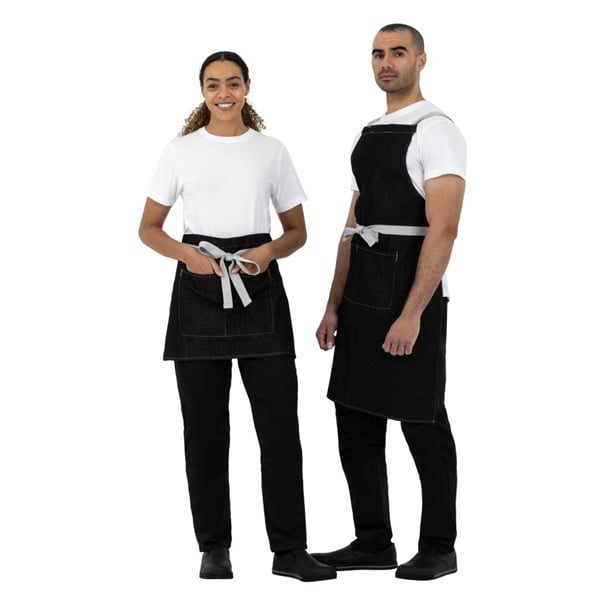 Southside X-Cross Back Bib Apron Denim Black with Grey Ties Southside X-Cross Back Bib Apron Denim Black with Grey Ties