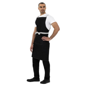 Southside X-Cross Back Bib Apron Denim Black with Grey Ties