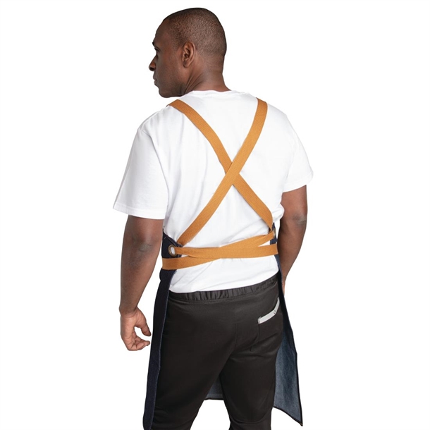 Southside X-Cross Back Bib Apron Denim Blue with Tan Ties