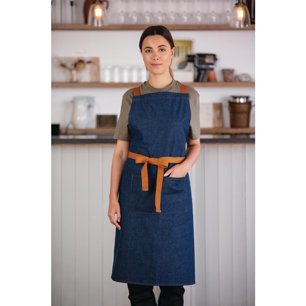 Southside X-Cross Back Bib Apron Denim Blue with Tan Ties