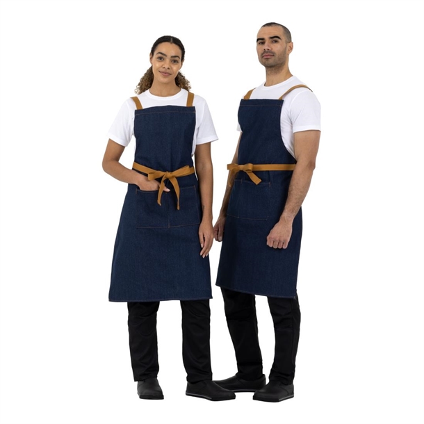 Southside X-Cross Back Bib Apron Denim Blue with Tan Ties