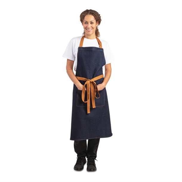 Southside Bib Apron Denim Blue with Tan Ties