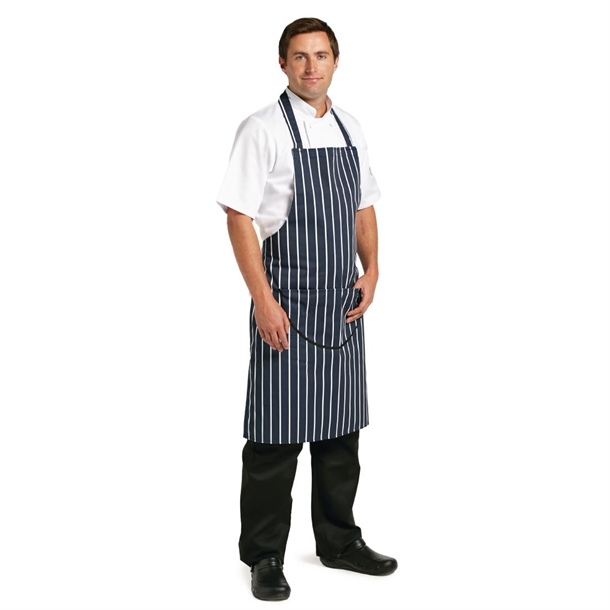 Whites Butchers Stripe Bib Apron with Pocket Blue/White Whites Butchers Stripe Bib Apron with Pocket Blue/White