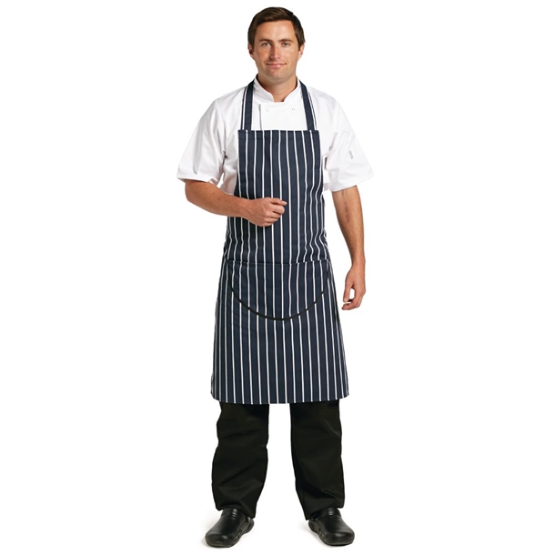 Whites Butchers Stripe Bib Apron with Pocket Blue/White Whites Butchers Stripe Bib Apron with Pocket Blue/White