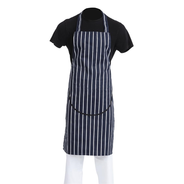 Whites Butchers Stripe Bib Apron with Pocket Blue/White Whites Butchers Stripe Bib Apron with Pocket Blue/White
