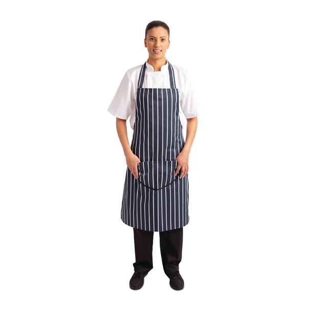 Whites Butchers Stripe Bib Apron with Pocket Blue/White Whites Butchers Stripe Bib Apron with Pocket Blue/White