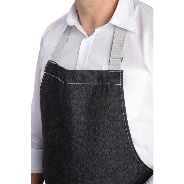 Southside Bib Apron Denim Black with Grey Ties Southside Bib Apron Denim Black with Grey Ties