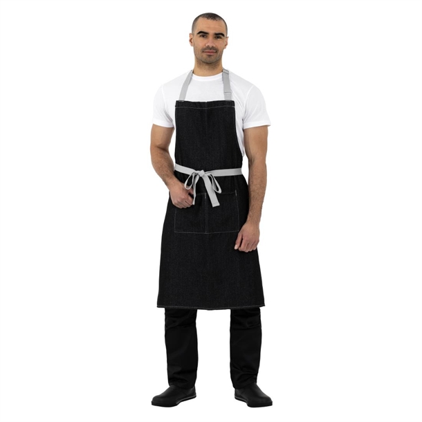 Southside Bib Apron Denim Black with Grey Ties Southside Bib Apron Denim Black with Grey Ties