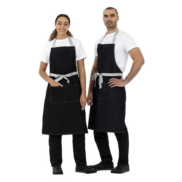 Southside Bib Apron Denim Black with Grey Ties Southside Bib Apron Denim Black with Grey Ties