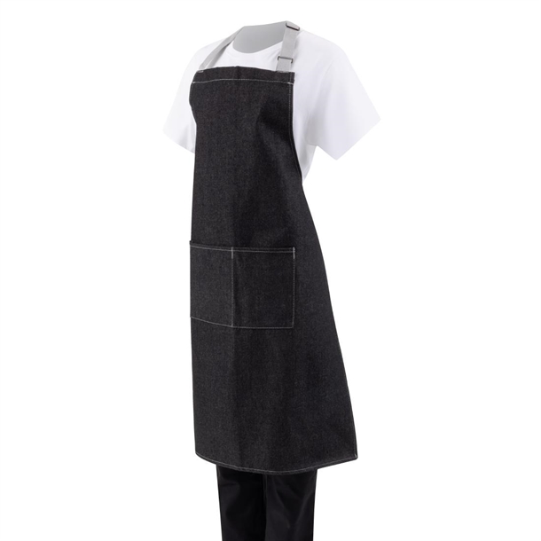 Southside Bib Apron Denim Black with Grey Ties Southside Bib Apron Denim Black with Grey Ties