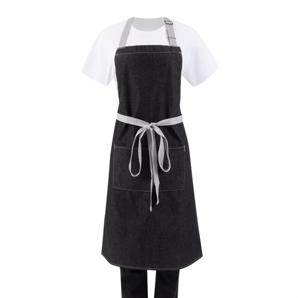 Southside Bib Apron Denim Black with Grey Ties Southside Bib Apron Denim Black with Grey Ties