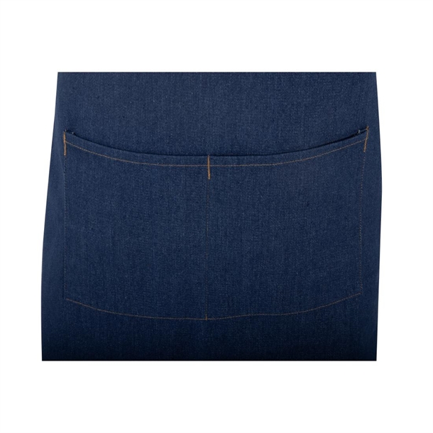 Southside Short Length X-Cross Back Bib Apron Denim Blue with Tan Ties Southside Short Length X-Cross Back Bib Apron Denim Blue with Tan Ties