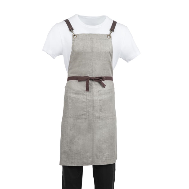 Southside Linen Blend Bib Apron Grey Southside Linen Blend Bib Apron Grey