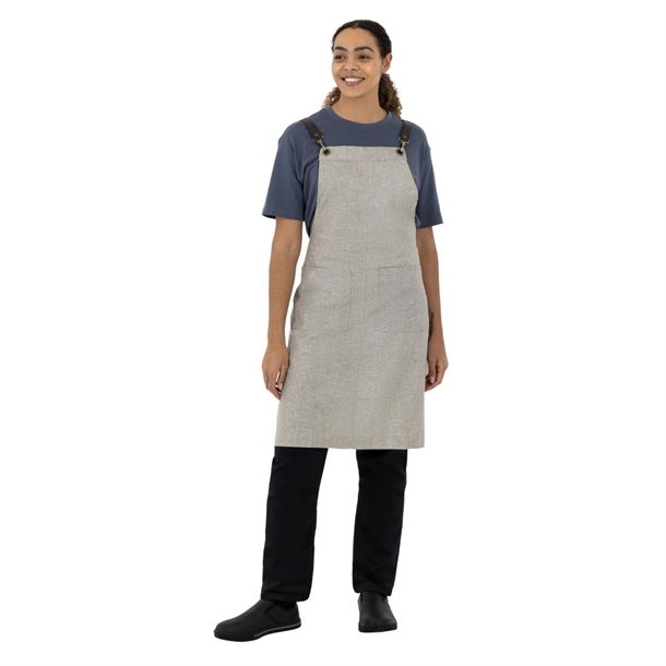 Southside Linen Blend Bib Apron Grey Southside Linen Blend Bib Apron Grey