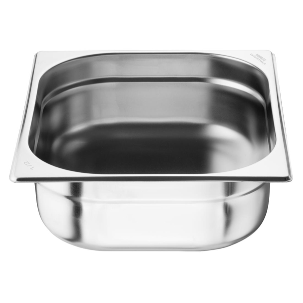 Nisbets Essentials Stainless Steel 1/2 Gastronorm Tray 100mm (3 Pack) Nisbets Essentials Stainless Steel 1/2 Gastronorm Tray 100mm (3 Pack)