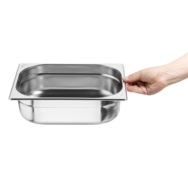 Nisbets Essentials Stainless Steel 1/2 Gastronorm Tray 100mm (3 Pack) Nisbets Essentials Stainless Steel 1/2 Gastronorm Tray 100mm (3 Pack)