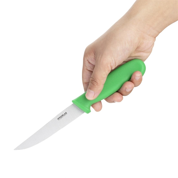 Hygiplas Serrated Vegetable Knife Green 105mm Hygiplas Serrated Vegetable Knife Green 105mm