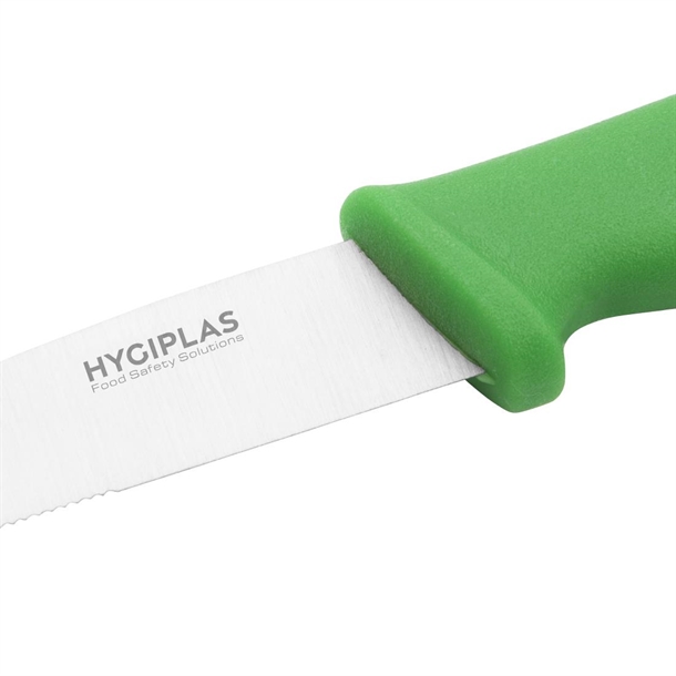 Hygiplas Serrated Vegetable Knife Green 105mm Hygiplas Serrated Vegetable Knife Green 105mm