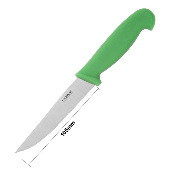Hygiplas Serrated Vegetable Knife Green 105mm Hygiplas Serrated Vegetable Knife Green 105mm