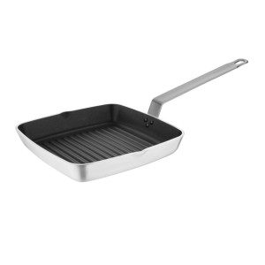 Vogue Aluminium Square Non-Stick Teflon Ribbed Skillet Pan 240mm