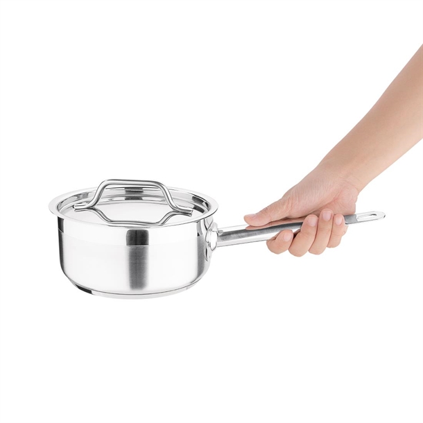 Nisbets Essentials Stainless Steel Saucepan With Lid 140mm Nisbets Essentials Stainless Steel Saucepan With Lid 140mm