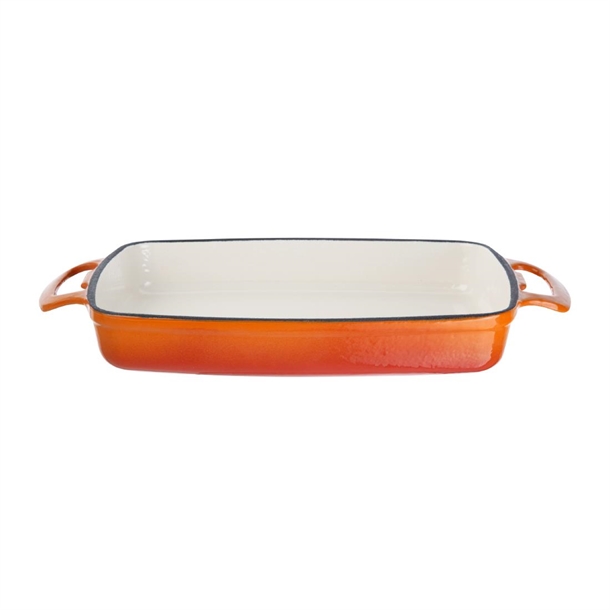 Vogue Orange Rectangular Cast Iron Dish 1.8Ltr Vogue Orange Rectangular Cast Iron Dish 1.8Ltr