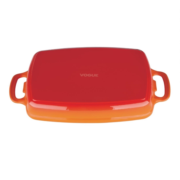 Vogue Orange Rectangular Cast Iron Dish 1.8Ltr Vogue Orange Rectangular Cast Iron Dish 1.8Ltr