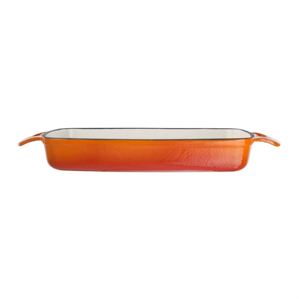 Vogue Orange Rectangular Cast Iron Dish 1.8Ltr Vogue Orange Rectangular Cast Iron Dish 1.8Ltr